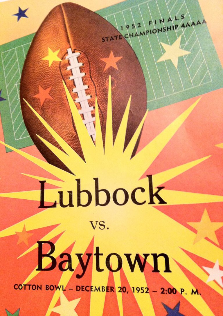 1952 Lubbock State Championship Football Team State Finals program cover for Lubbock vs. Baytown at the Cotton Bowl