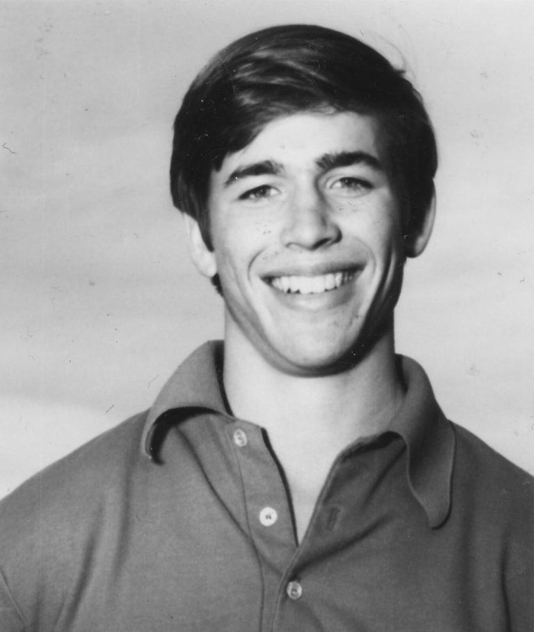 1975 Coronado 4A State Champion Boys Doubles Tennis Team member Doug Davis, black-and-white portrait