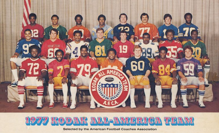 Dan Irons (Texas Tech No. 60, middle row) with the 1977 Kodak All-America football team, from a poster