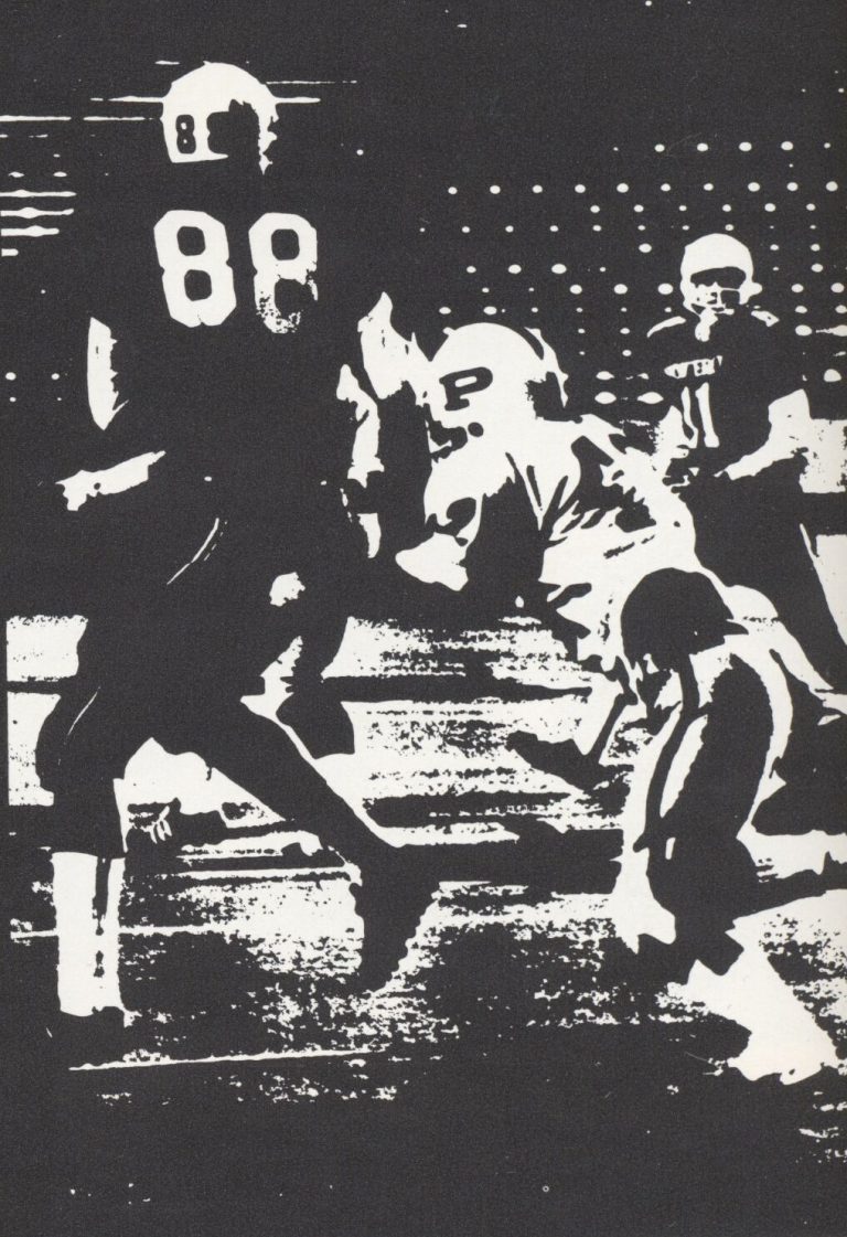 Dan Irons, No. 88, in a Monterey football game, high-contrast photo from a yearbook page