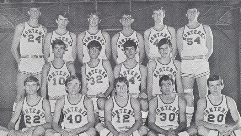 David Thetford with the Monterey High School basketball team in a posed team photo from a program