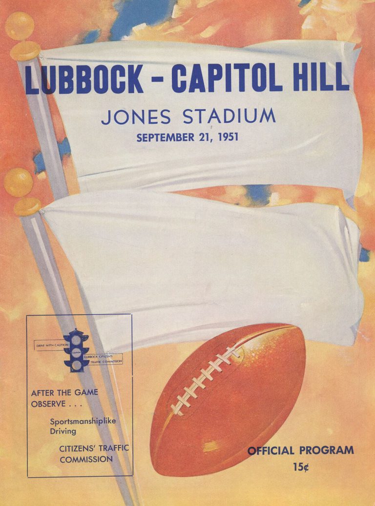 Official program cover for Lubbock vs. Capitol Hill, September 21, 1951, from the Dick Lowrey collection