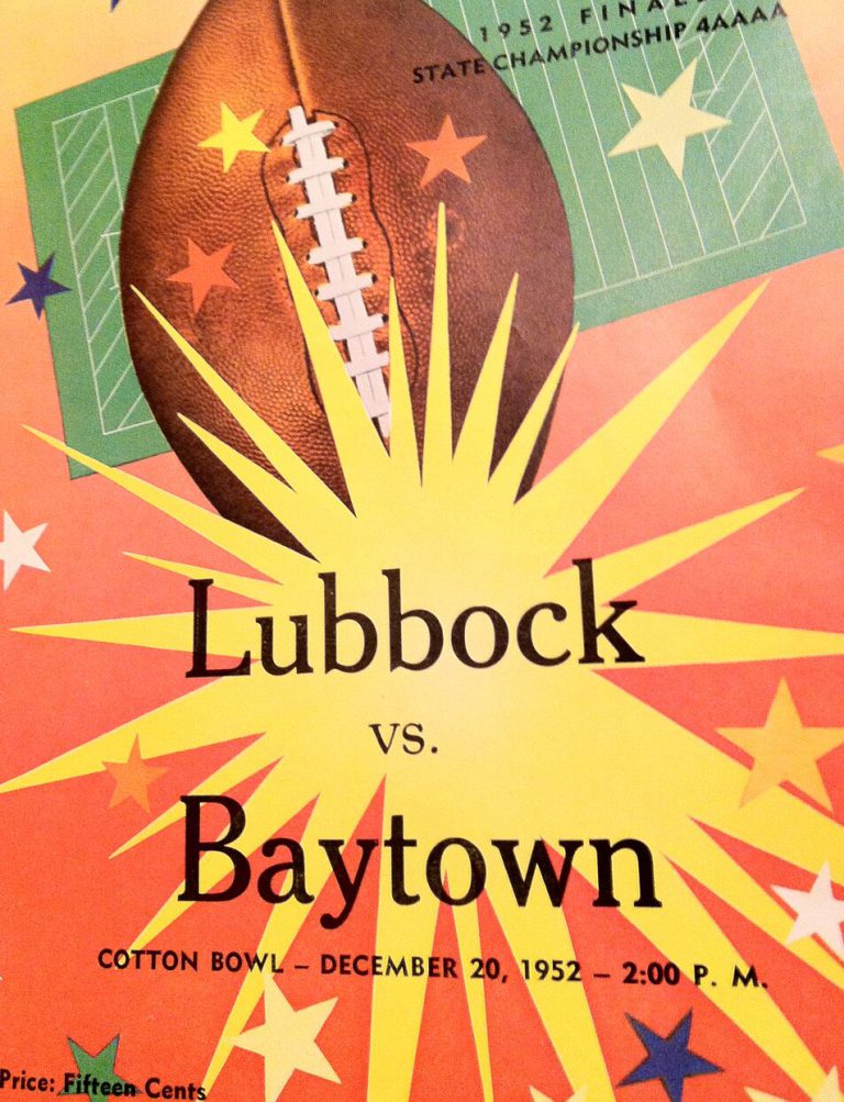 Program cover for Lubbock vs. Baytown at the Cotton Bowl, December 20, 1952, from the Dick Lowrey collection