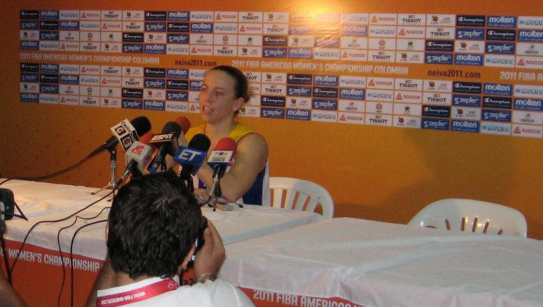 Erika Valek speaking at a 2011 FIBA Americas Women's Championship press conference