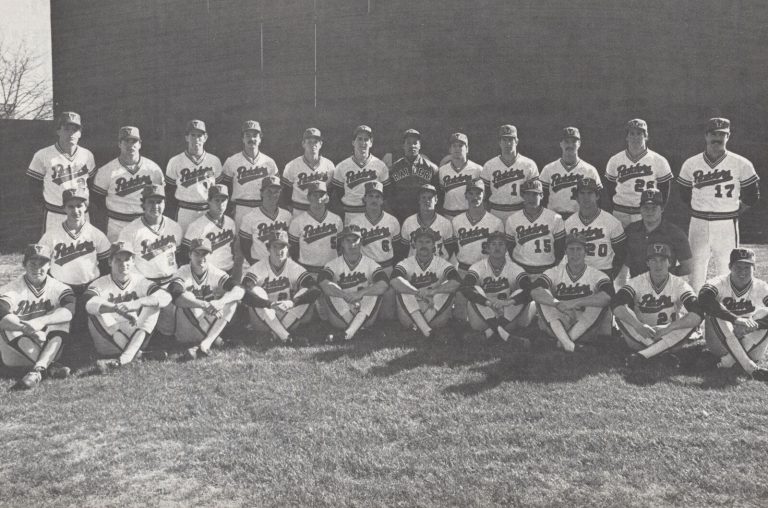 Gary Ashby with the 1984 Texas Tech Red Raiders baseball team in a posed black-and-white team photo