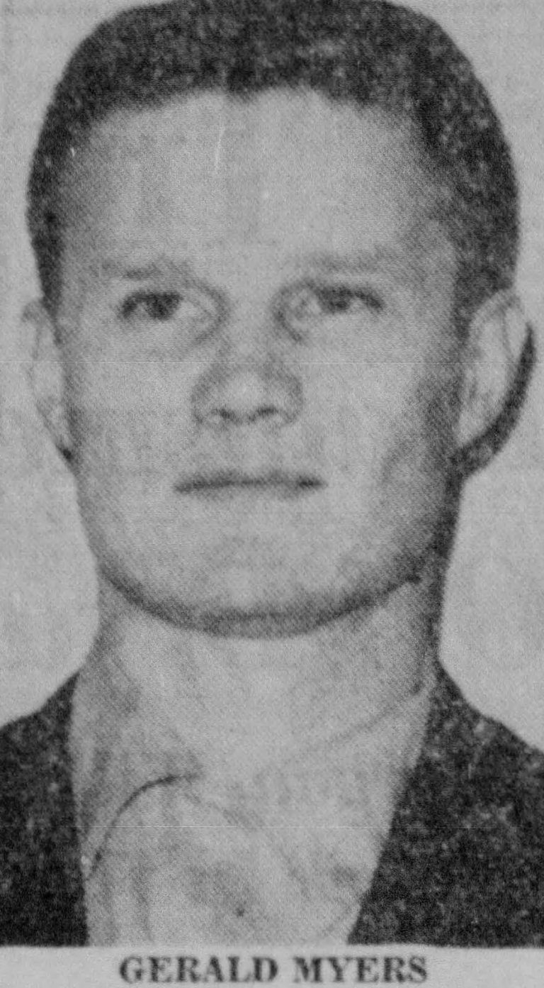 Gerald Myers in a black-and-white newspaper portrait with a name caption