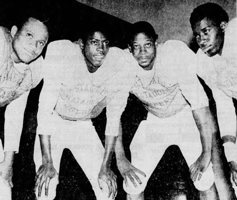 James Mosley, at far right, with Estacado's backfield before the Class AAA state title game, from a newspaper clipping