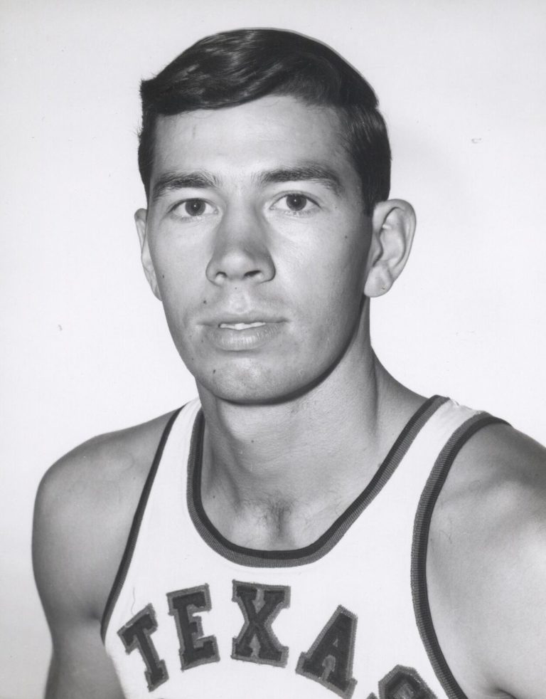Jerry Haggard in a Texas Tech basketball jersey, black-and-white studio portrait