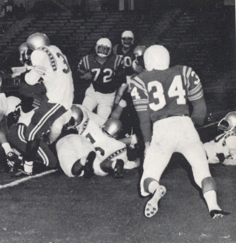 Estacado Matadors and Coronado Colts in a pile-up, from a yearbook page on Jimmie Keeling's 9-1 team