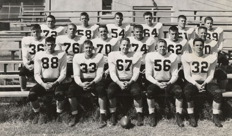 Jimmy Gafford with the Lubbock High football team, black-and-white team photo