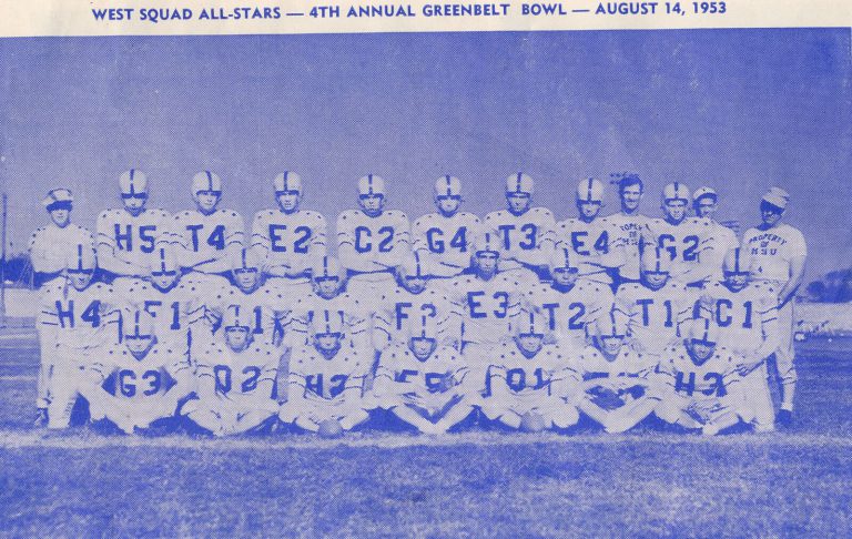 Jimmy Gafford (middle row) with the West Squad All-Stars, 4th Annual Greenbelt Bowl, August 14, 1953, from a program