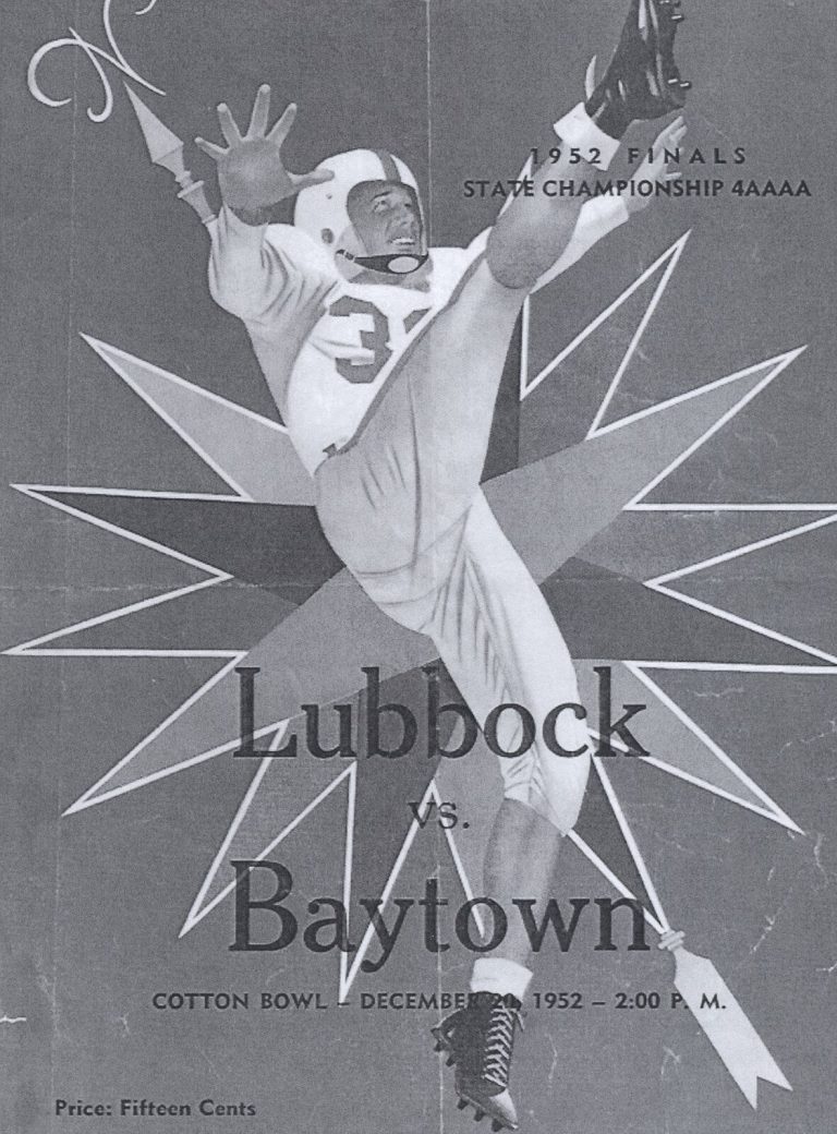 Program cover for the Lubbock vs. Baytown 1952 state championship game, from the Jimmy Welch collection