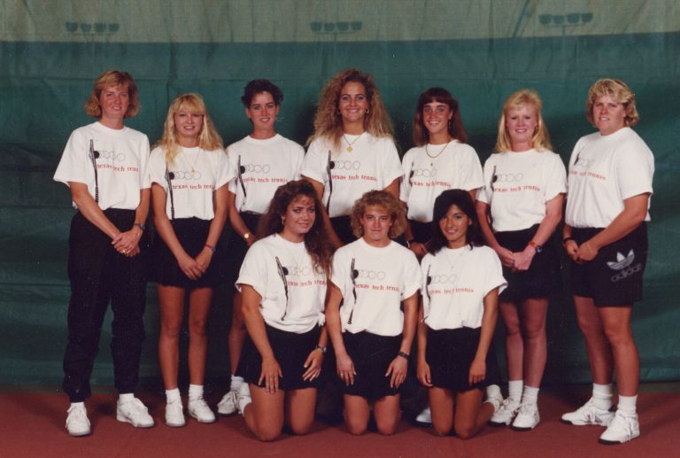 Kathy Kuhne Vick: Texas Tech tennis team posing in matching white shirts