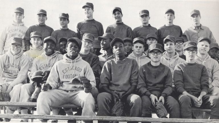 Kenneth Wallace, front row, with the Estacado Matadors baseball team, group photo from a yearbook page