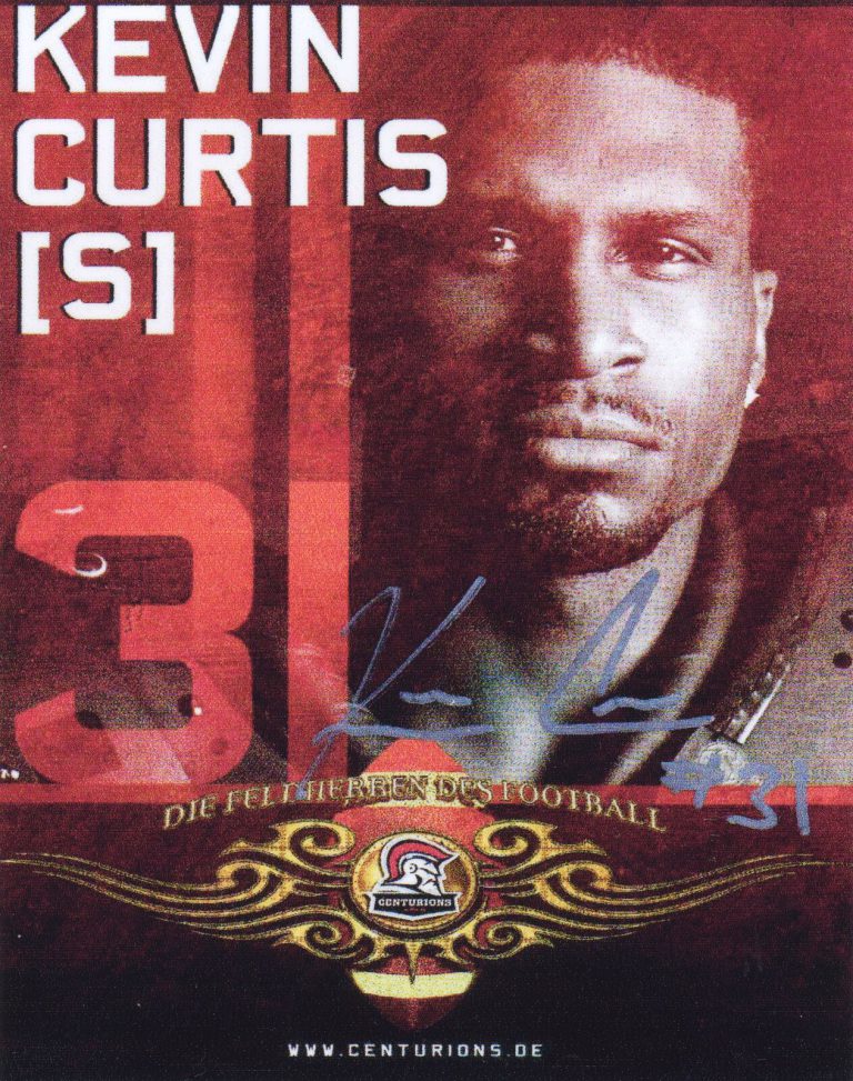 Kevin Curtis signed Centurions player card, number 31