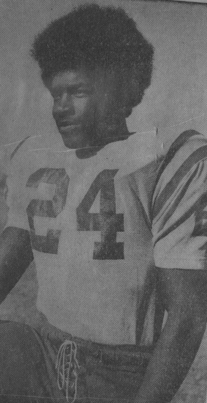 Larry Isaac posed in a number 24 jersey, from a 1972 Avalanche-Journal clipping