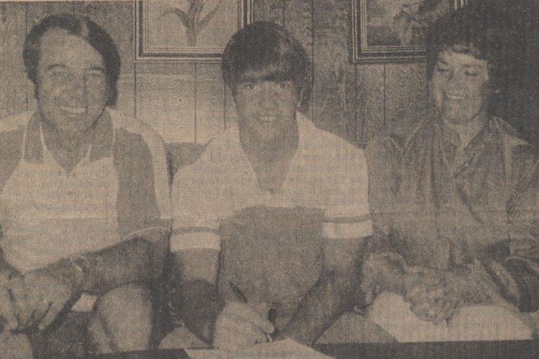 1981 State Champion Baseball Team catcher Steve Coleman signing a letter of intent with parents Ray and Barbara Coleman
