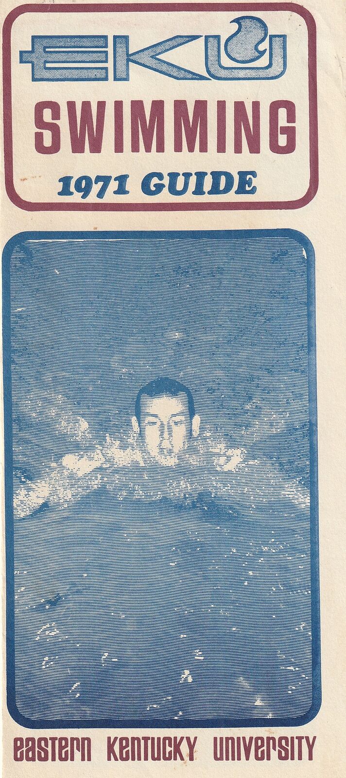 Ron Holihan swimming on the cover of the Eastern Kentucky University 1971 swimming guide