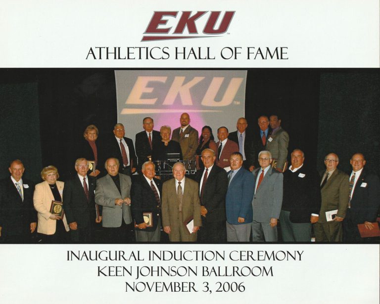 Inaugural EKU Athletics Hall of Fame induction ceremony group photo, November 3, 2006, from the Ron Holihan collection