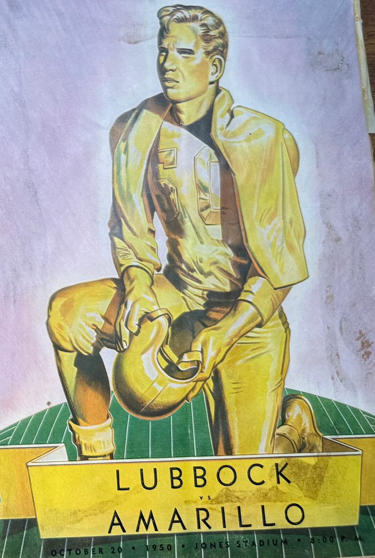 Lubbock versus Amarillo game program cover from October 1950 at Jones Stadium, from the Mac Taylor scrapbook