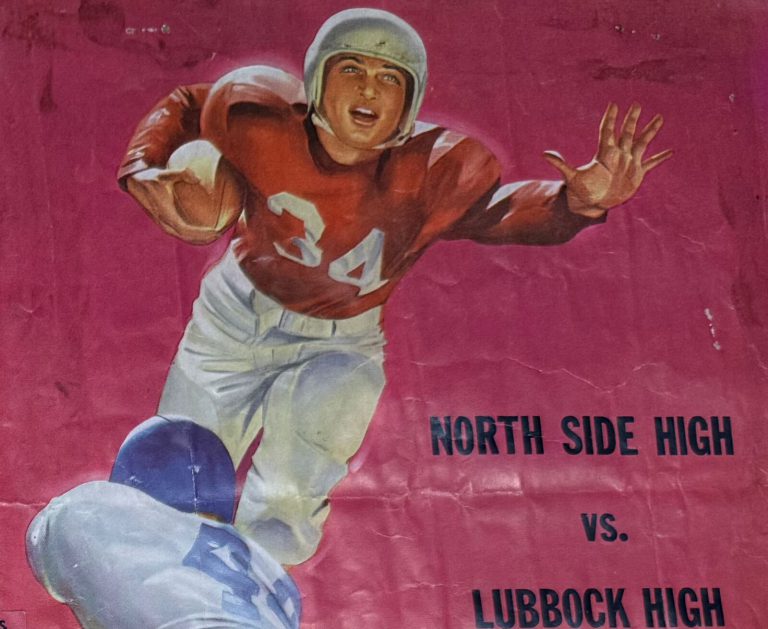 North Side High versus Lubbock High game program cover with a ball carrier, from the Mac Taylor scrapbook