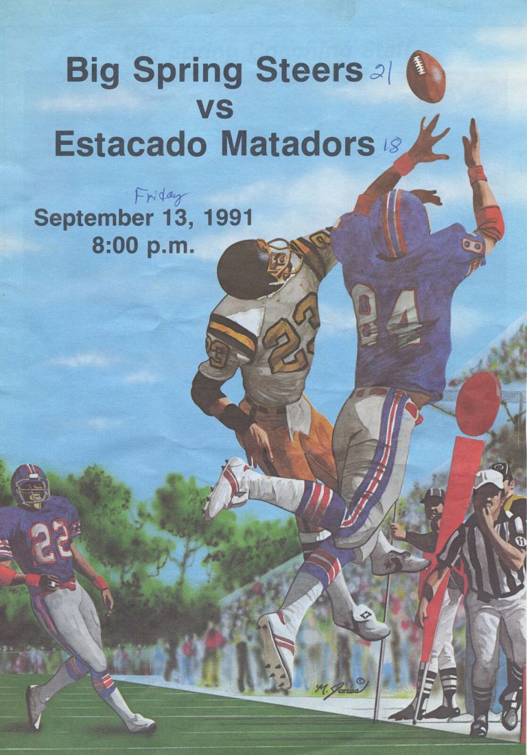 Game program cover for Big Spring Steers versus Estacado Matadors, September 13, 1991, from the Taje Allen collection